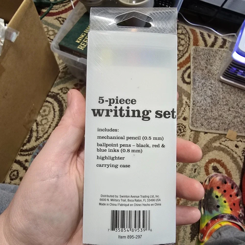 5-Pc Writing Set .5mm Pencil 0.8mm Black Red & Blue Pen Highlighter Carry Case